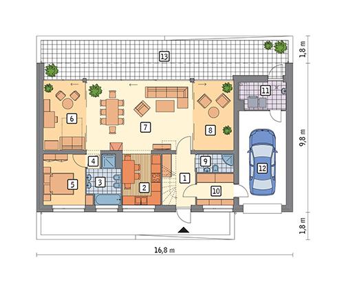 Rzut parteru POW. 117,0 m²