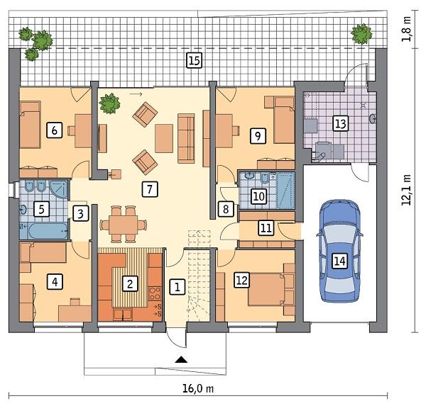 Rzut parteru POW. 133,5 m²