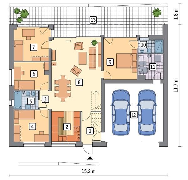 Rzut parteru POW. 130,7 m²