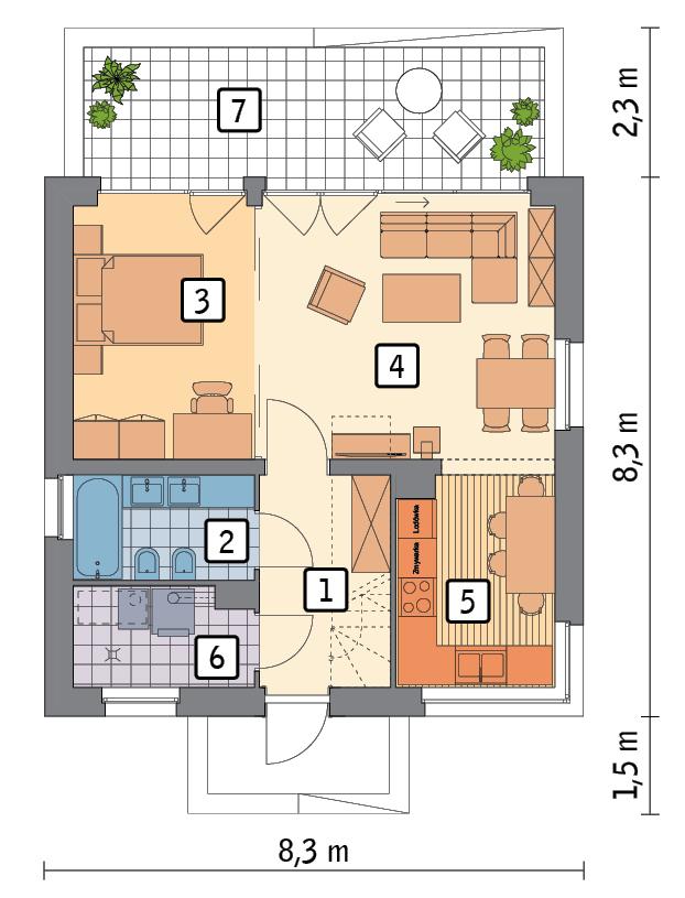 Rzut parteru POW. 50,4 m²