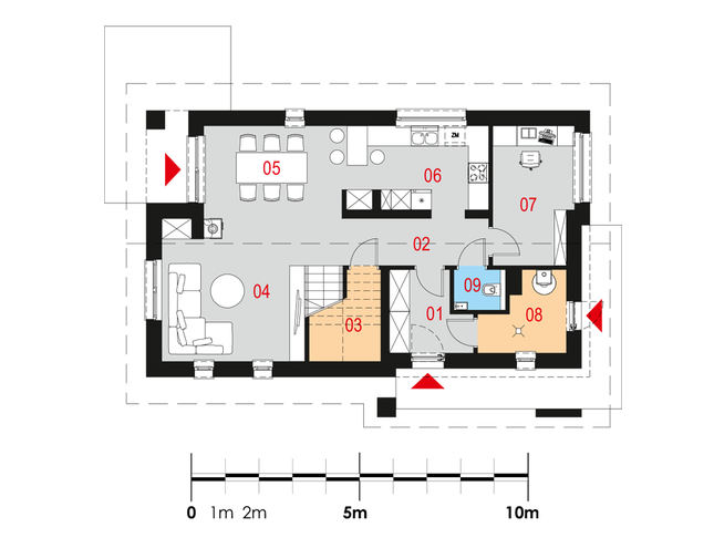 Rzut parteru POW. 76,6 m²
