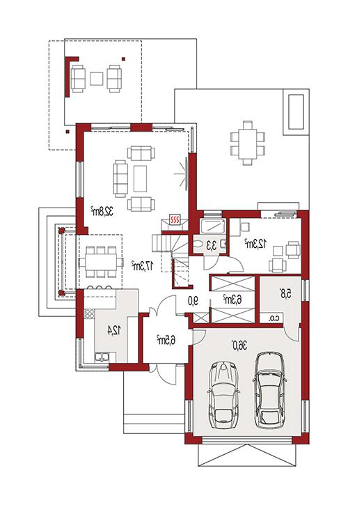 Rzut parteru lustro POW. 0,0 m²