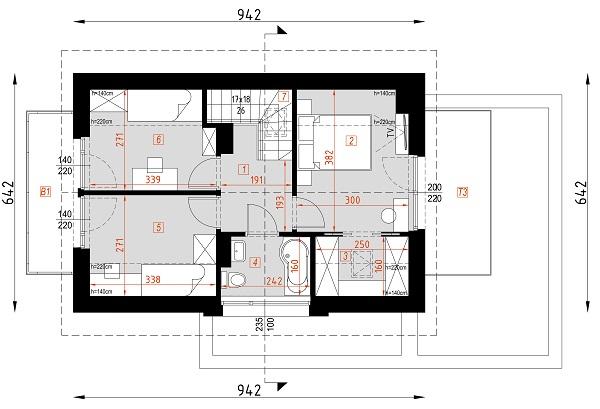 Rzut poddasza POW. 43,2 m²