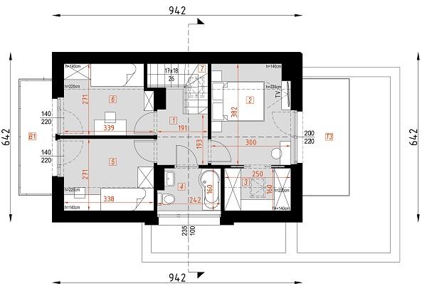 Rzut poddasza POW. 43,2 m²