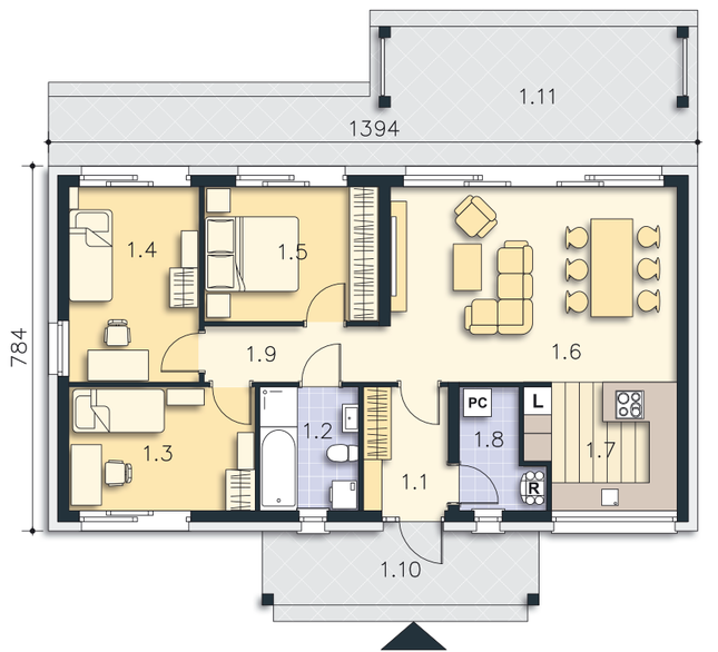 Rzut parteru POW. 85,8 m²