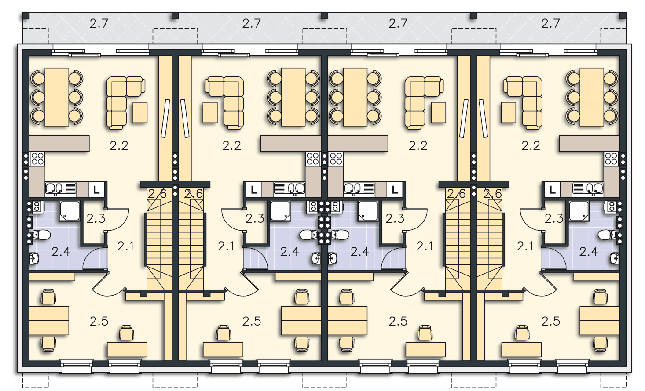 Rzut piętra: mieszkanie 2 (piętro + poddasze) 120,2 m2 p.u. POW. 66,6 m²
