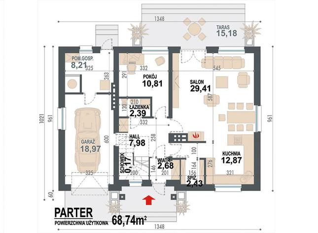 Rzut parteru lustro POW. 95,9 m²