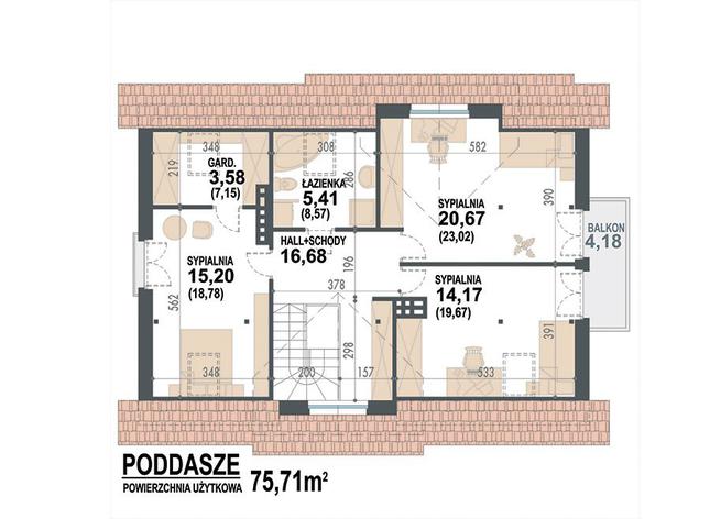 Rzut poddasza lustro POW. 93,9 m²