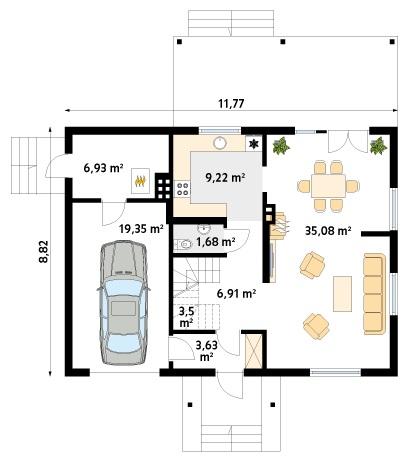 Rzut parteru POW. 86,3 m²