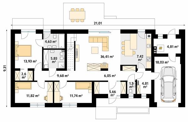 Rzut parteru POW. 144,9 m²