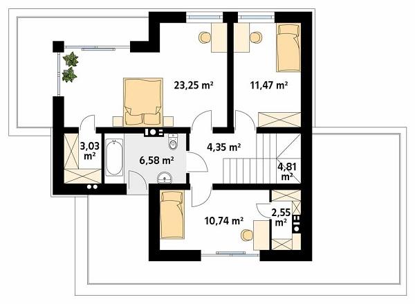 Rzut piętra POW. 66,8 m²
