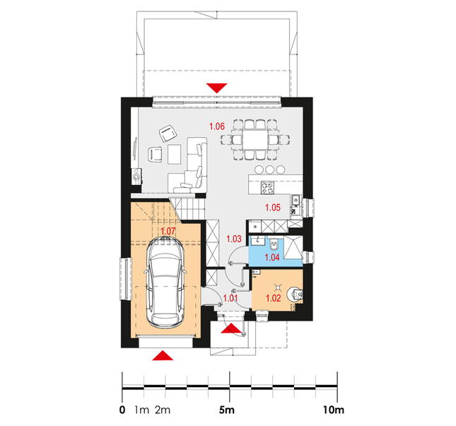 Rzut parteru POW. 77,1 m²