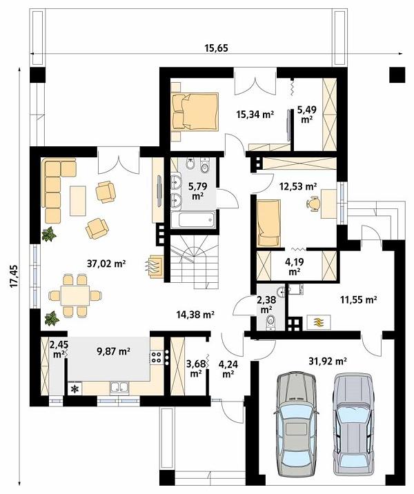 Rzut parteru POW. 160,9 m²