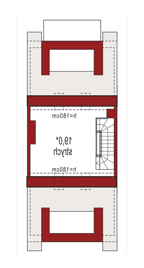 Rzut strychu lustro: do indywidualnej adaptacji (19,0 m2 powierzchni użytkowej)