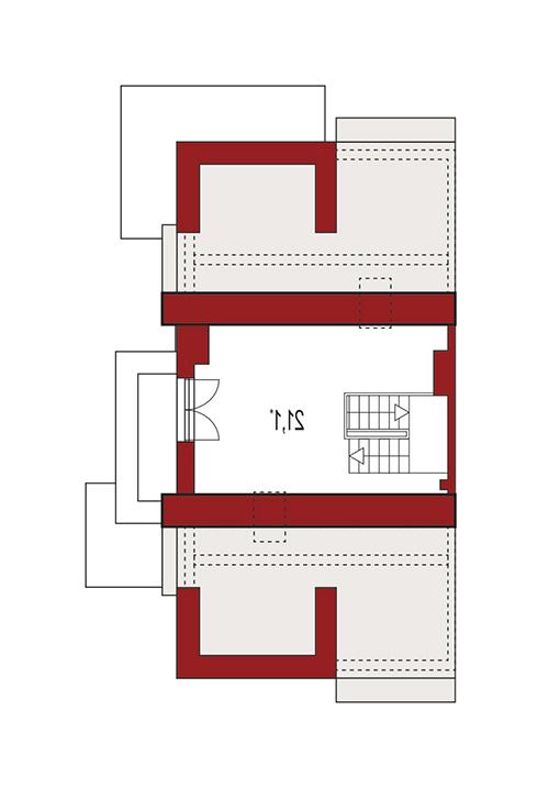 Rzut strychu lustro: do indywidualnej adaptacji (21,1 m2 powierzchni użytkowej)