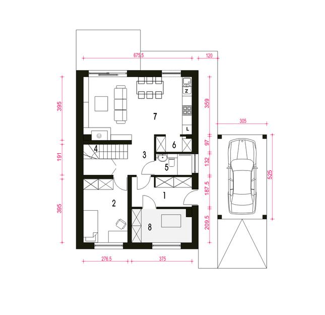 Rzut parteru POW. 65,5 m²