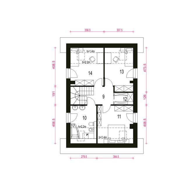 Rzut poddasza POW. 61,1 m²