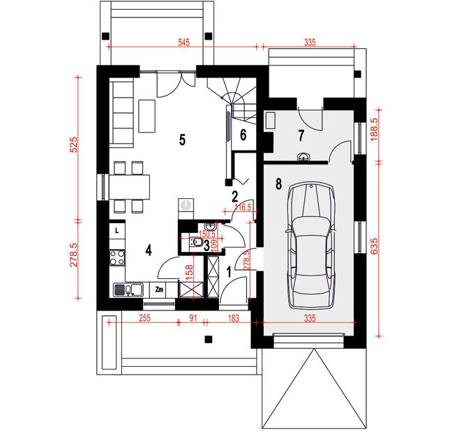 Rzut parteru POW. 70,6 m²