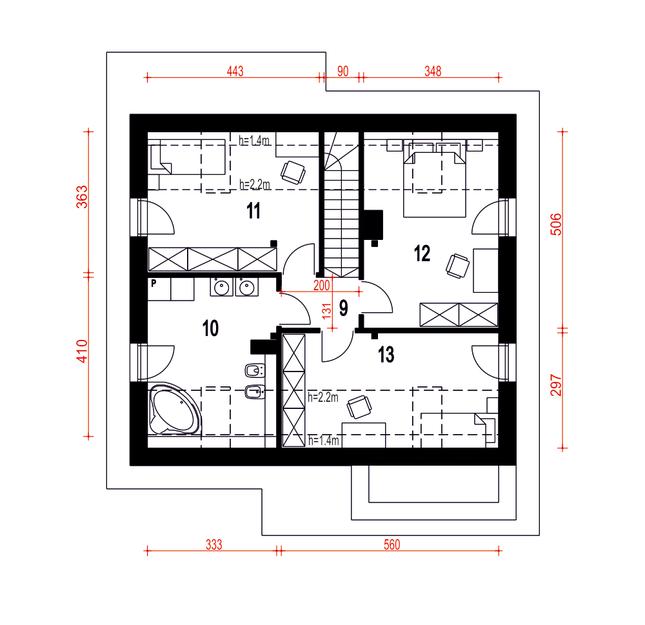 Rzut poddasza POW. 65,8 m²