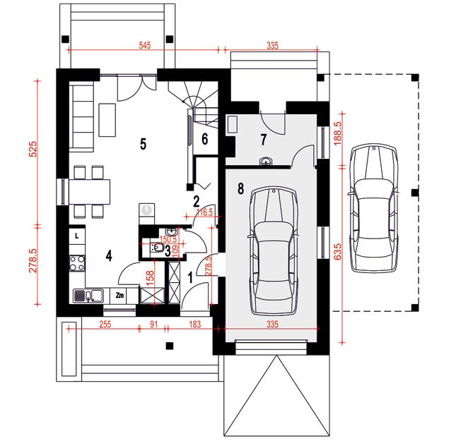 Rzut parteru POW. 70,6 m²