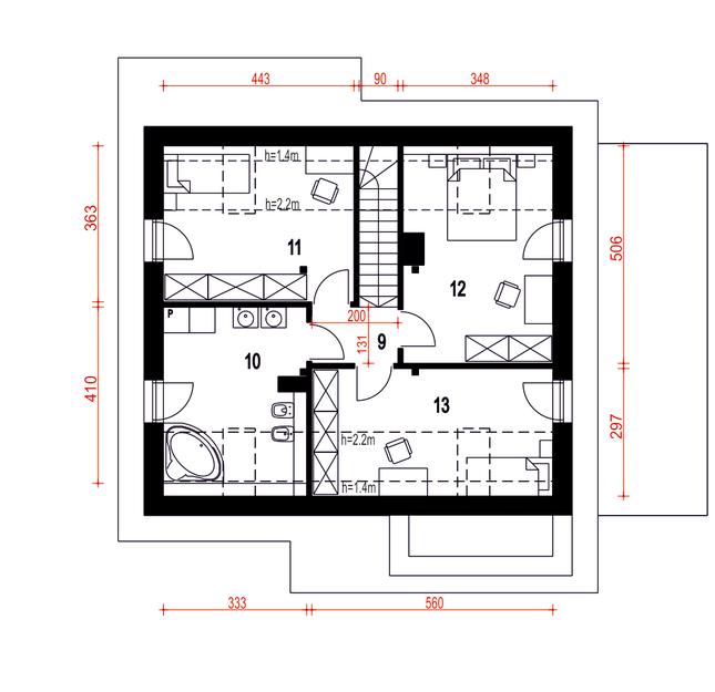 Rzut poddasza POW. 65,8 m²