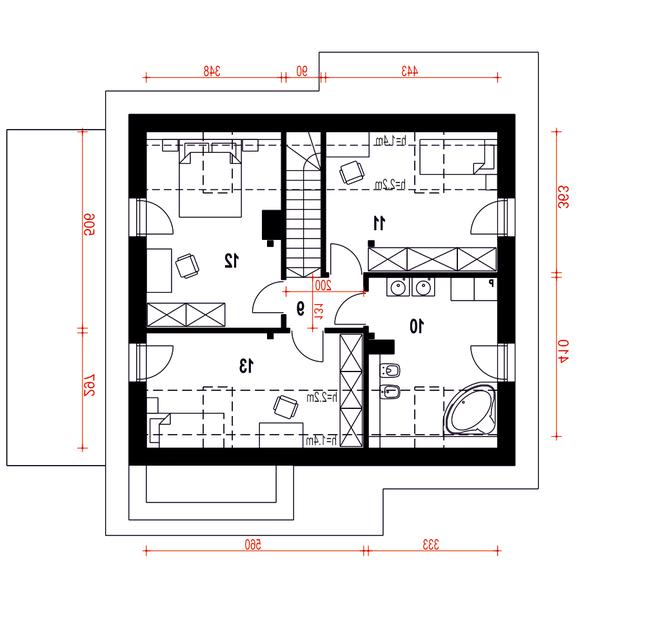 Rzut poddasza lustro POW. 65,8 m²
