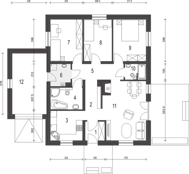 Rzut parteru POW. 112,9 m²