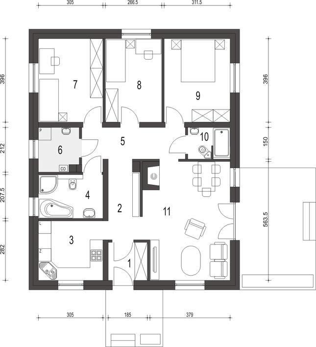 Rzut parteru POW. 94,8 m²