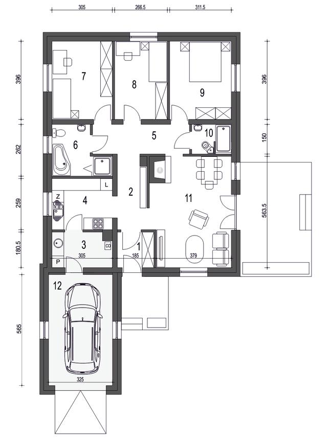 Rzut parteru POW. 112,3 m²
