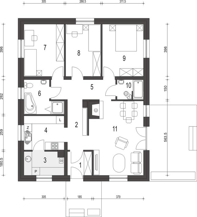 Rzut parteru POW. 94,1 m²