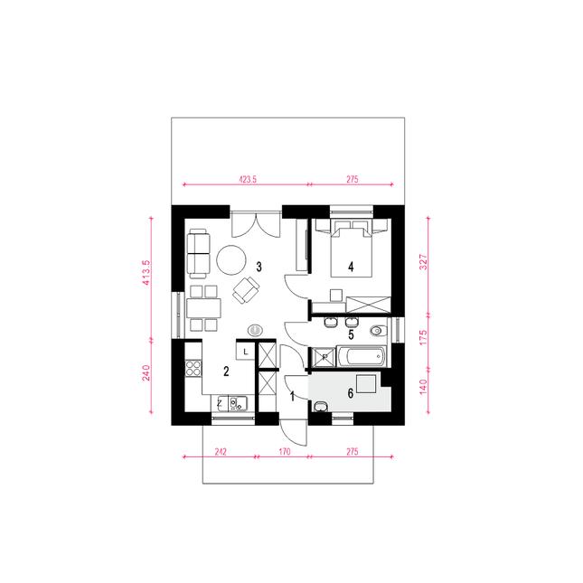 Rzut parteru POW. 43,8 m²