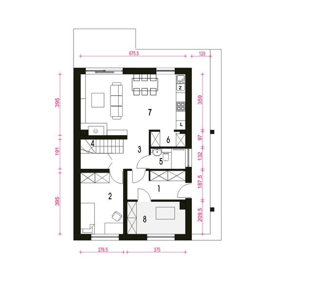 Rzut parteru POW. 65,5 m²