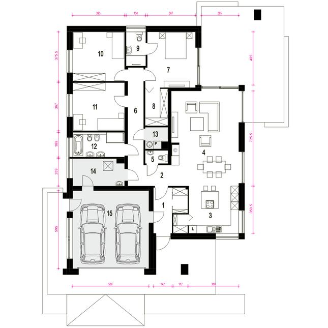 Rzut parteru POW. 180,3 m²