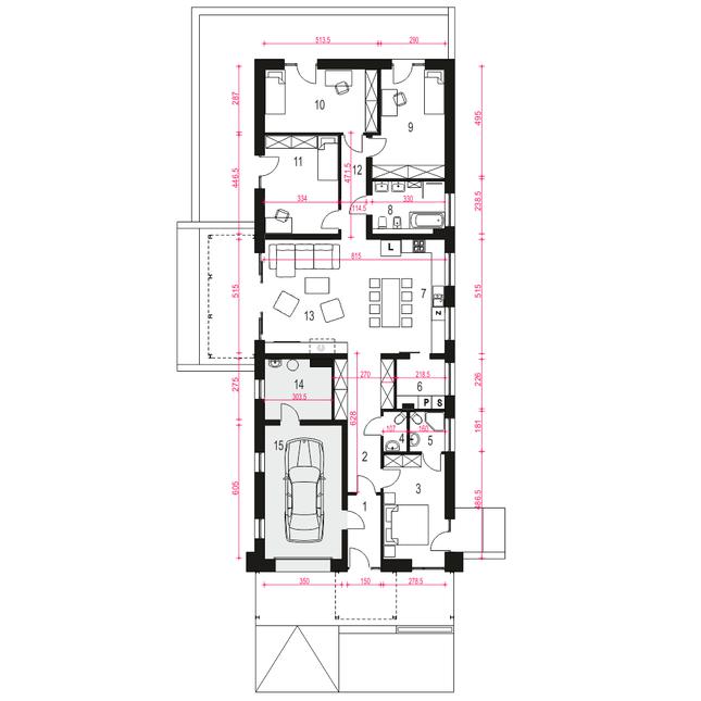 Rzut parteru POW. 166,1 m²