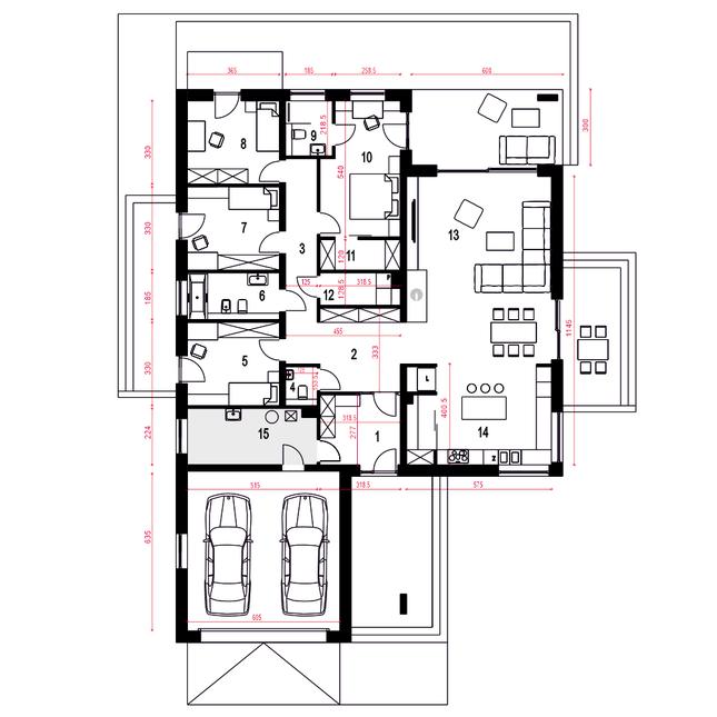 Rzut parteru POW. 214,6 m²