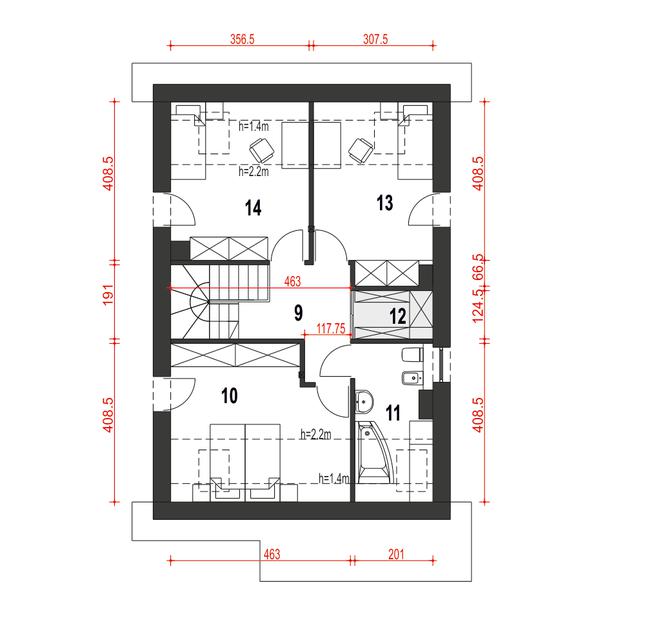 Rzut poddasza POW. 61,0 m²