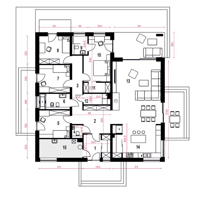 Rzut parteru POW. 176,3 m²