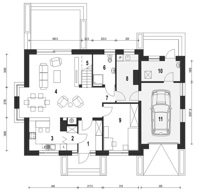 Rzut parteru POW. 109,9 m²