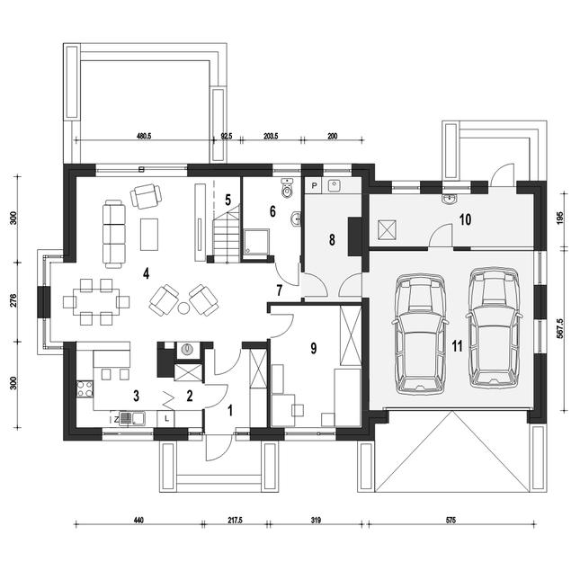 Rzut parteru POW. 126,7 m²