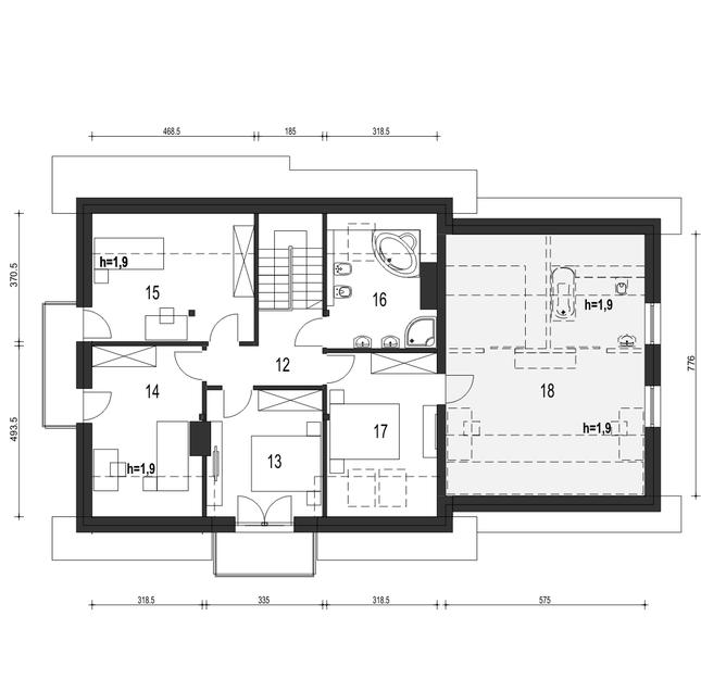 Rzut poddasza POW. 121,3 m²