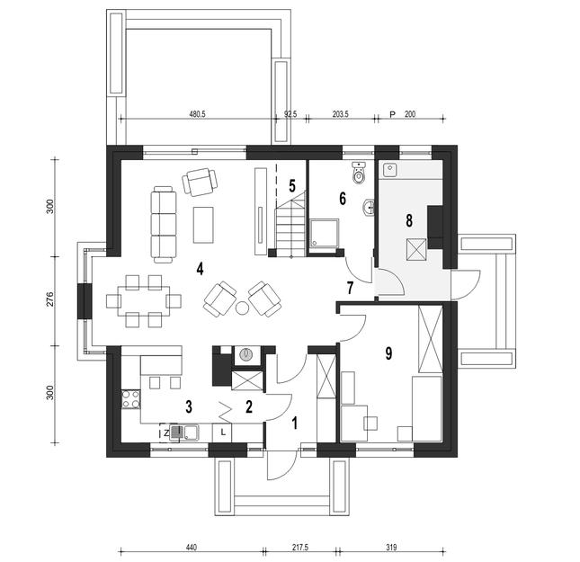 Rzut parteru POW. 83,8 m²