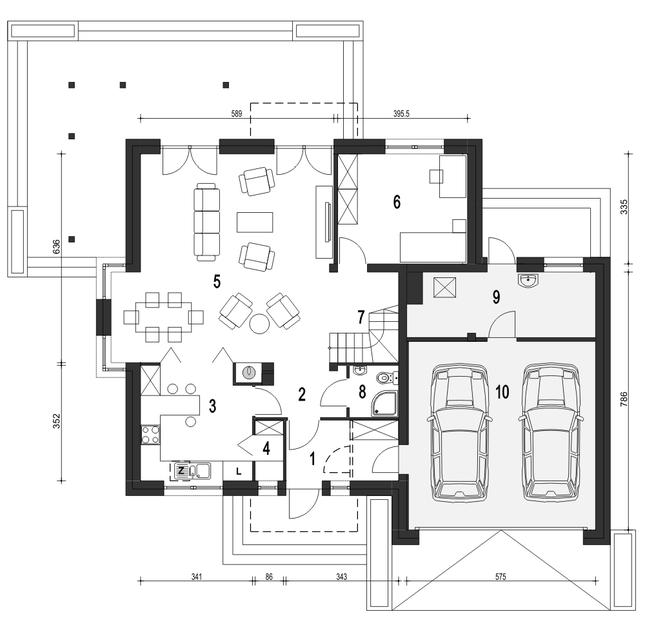 Rzut parteru POW. 127,3 m²