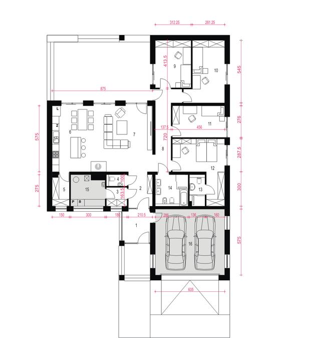 Rzut parteru POW. 193,1 m²
