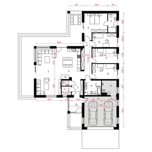 Rzut parteru POW. 201,9 m²