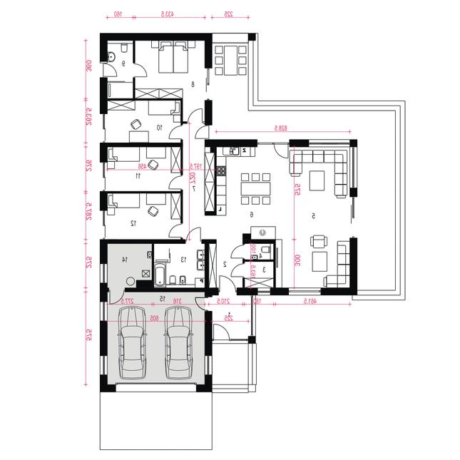 Rzut parteru lustro POW. 201,9 m²