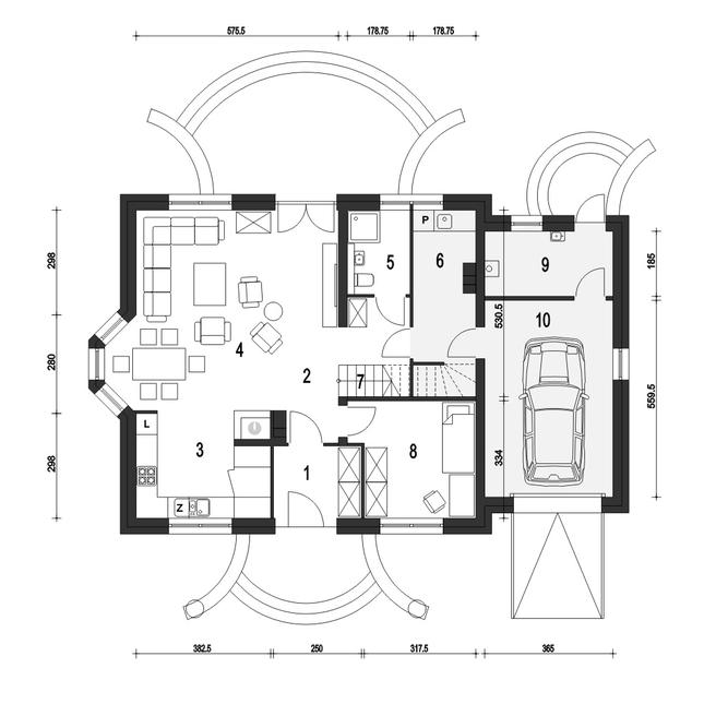Rzut parteru POW. 109,5 m²