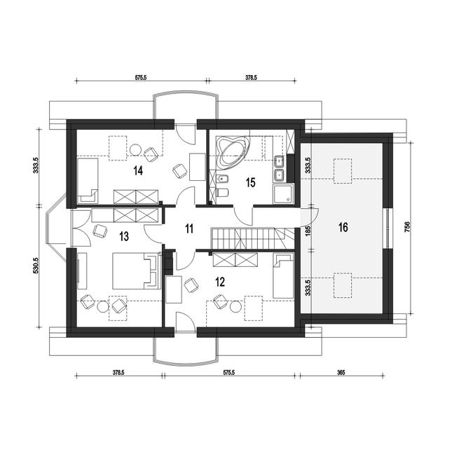 Rzut poddasza POW. 103,6 m²