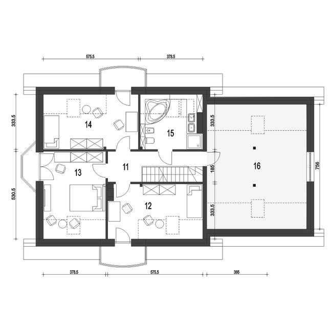 Rzut poddasza POW. 121,9 m²