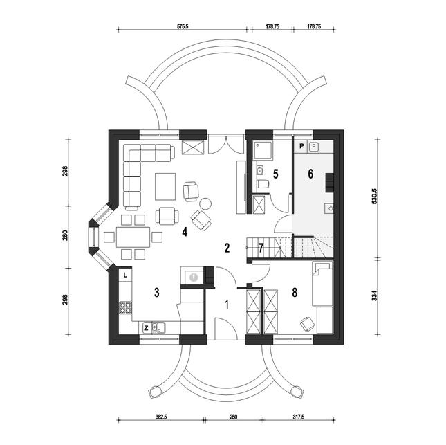 Rzut parteru POW. 82,1 m²