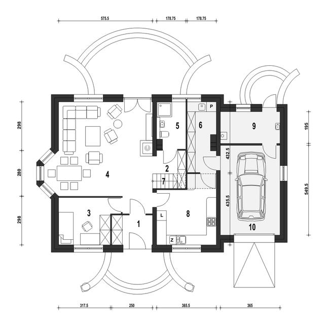 Rzut parteru POW. 108,9 m²